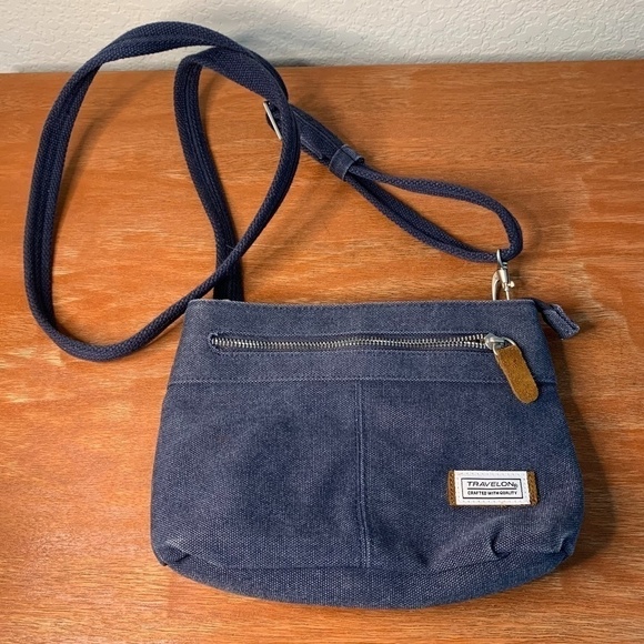 𝅺travelon Heritage Collection Messenger Bag Purse Indigo Blue Very Cute (1085) - Picture 1 of 15